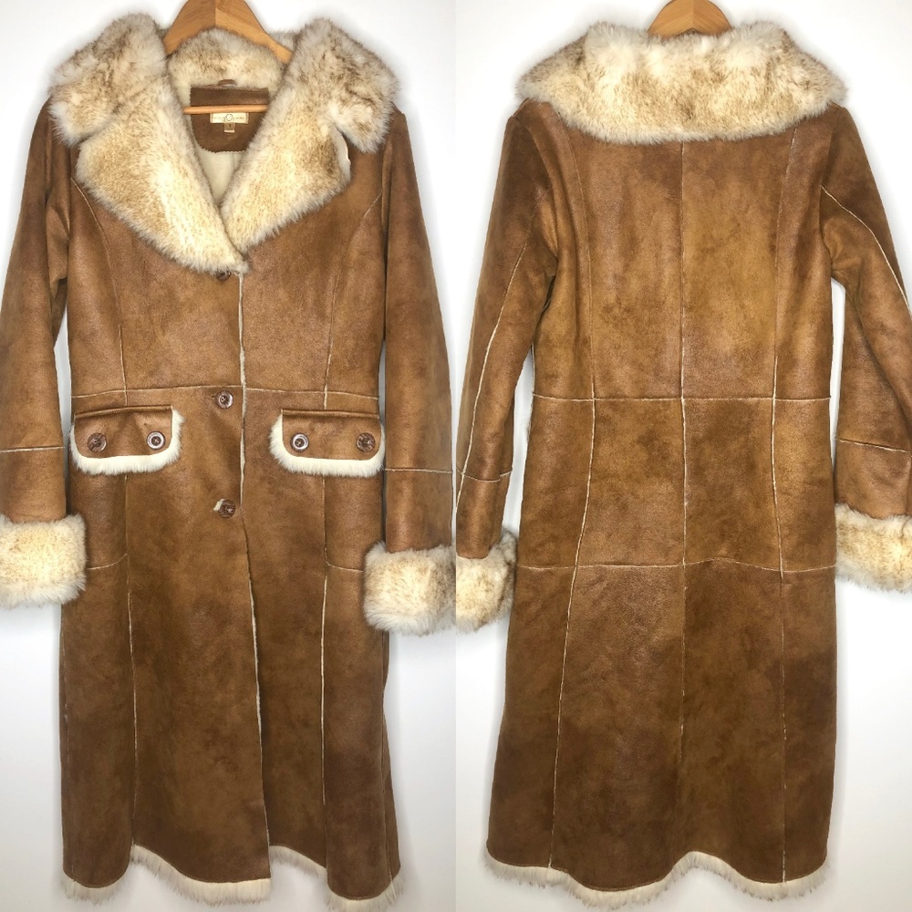 Wilsons Leather Faux Suede & Fur Long Coat Small